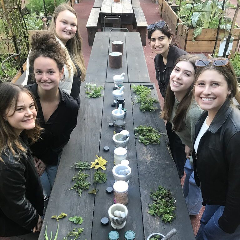 A group of students ready to start their aromatic salt making workshop at Orti Dipinti, the urban garden in the heart of Florence.